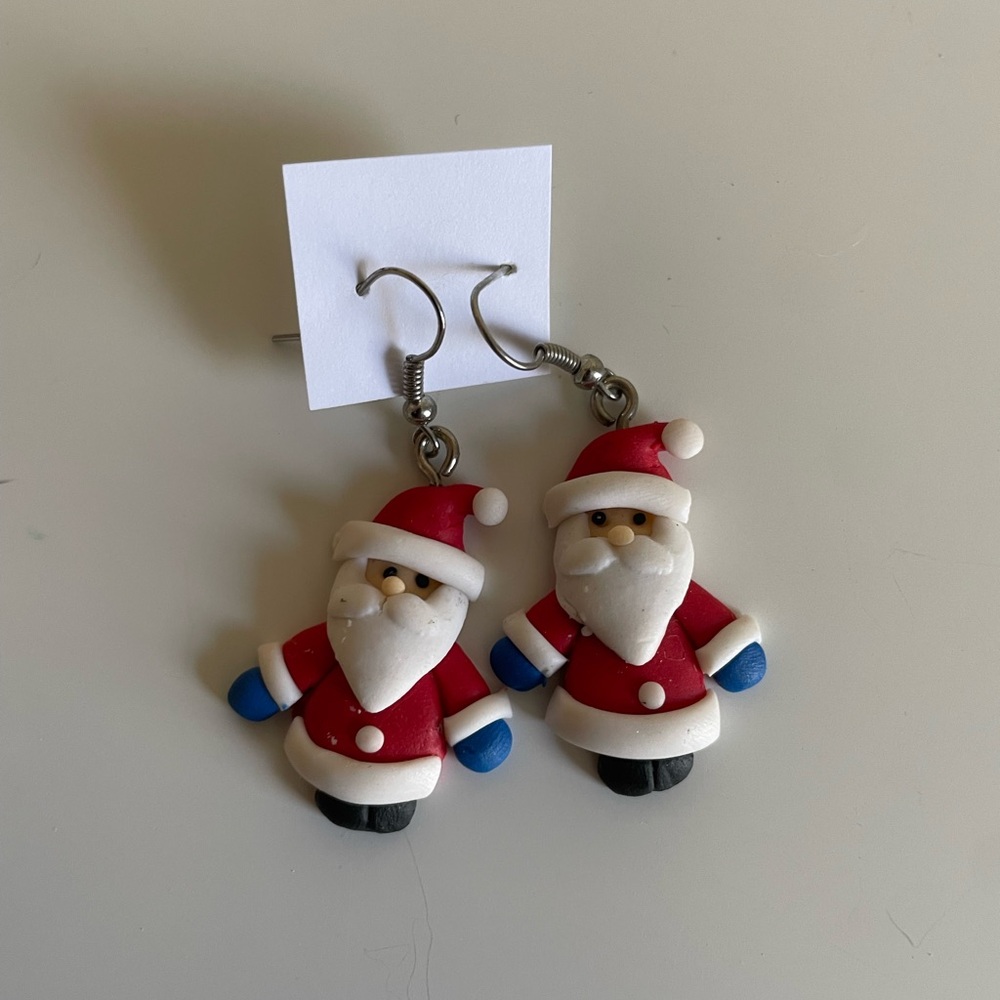 Festive Santa Claus Dangle Earrings - Red Christmas Kids Accessories
